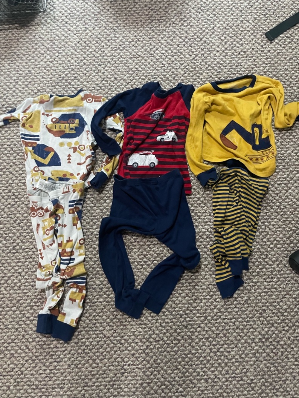 4T Children's Construction & Vehicle One-Piece Pajama Set - Yellow, Red, Navy